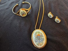 Vintage Lenox Autumn Porcelain Jewelry 12K Gold Filled Bracelet Necklace Earring