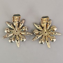 Vintage Judy Lee Rhinestone Brooch Clip On Earrings Set Blue Flower Original Box