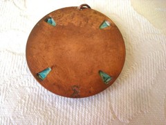 Vintage Copper by Bell Faux Turquoise Pendant With Thunderbird 1 3/4 In. KJ