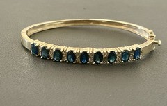 14k Yellow Gold 5.4CTW Sapphire and 0.60CTW Diamond Bangle Bracelet (F263)