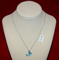 VINTAGE JEWELRY Necklace Blue Crystals Butterfly Pendant Chain