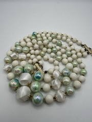 Vintage Japan Multi-Strand Beaded Necklace White And Green/ Blue