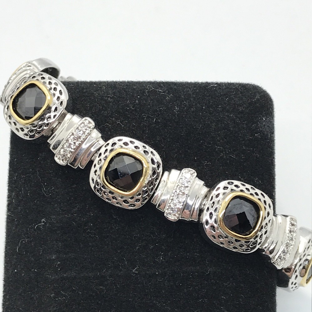Vintage Renaissance Revival Black Onyx & Pave Cubic Zirconia Bracelet sz 7″