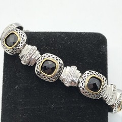 Vintage Renaissance Revival Black Onyx & Pave Cubic Zirconia Bracelet sz 7″