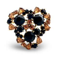 Vintage Signed SCHIAPARELLI Black Glass Brown Rhinestone Jeweled Trefoil Brooch