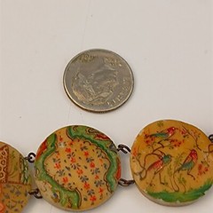 Vintage Round Storyteller Bracelet Middle Eastern Painted Folk Art Birds Figures