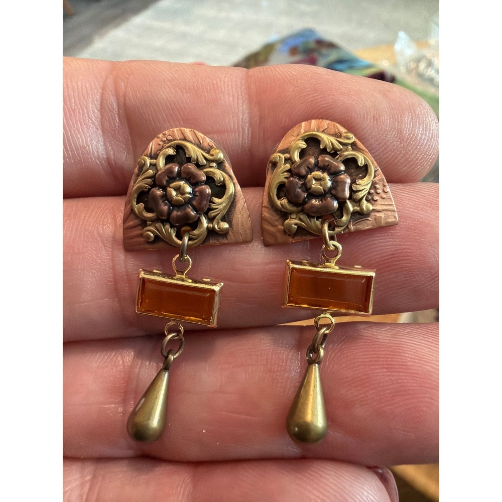 Vintage copper & brass dangle earrings
