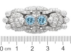 1.52Ct Aquamarine and 2.92Ct Diamond, 18k White Gold Double Clip Brooch