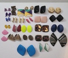 Vintage Retro 1970s 1980s Earring x 24 Pairs Enamel Metal Post Pierced Colorful