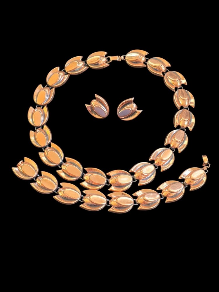 Renoir Copper Modernist Tulip Set Necklace Bracelet Earrings