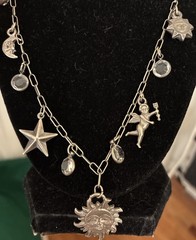 Vintage Silver 36” Celestial Necklace Sun Moon Stars Cupid Bevel Set Crystals