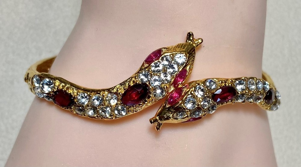 AUTHENTIC SWOBODA CUFF SNAKE BRACELET ~ AUSTRAIN CRYSTAL, GARNET, RUBY EYES!