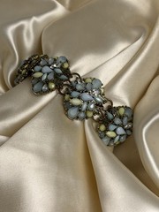 Vintage Pastel Blue & Green Rhinestone Floral Wire Bracelet – Silver Tone