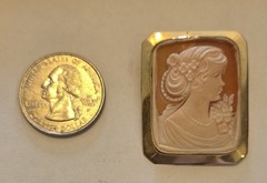Vintage Milor Italy 14K Gold Carved Shell Cameo Pendant Brooch Pin