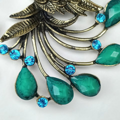 Boho Antique-Bronze Peacock Dangle Statement Earrings Turquoise Rhinestone Drops