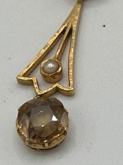Antique 15K Gold Filigree Lavaliere Y Necklace Seed Pearls 9 Grams Stamp 15C