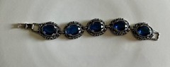 Vintage Silver Tone Blue Faceted Glass Bracelet Victorian Revival Gothic Style