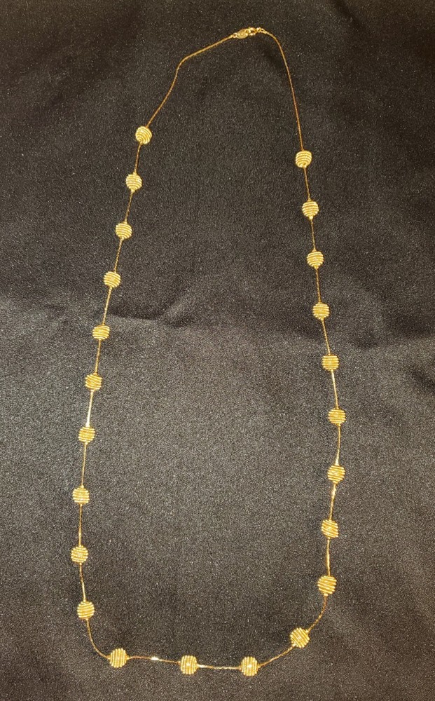 Vintage Trifari Gold Wired Ball Necklace Long Chain Signed 1980s