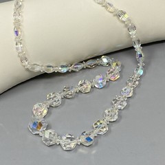 Heavy Crystal Glass Beaded Necklace Aurora Borealis Coated Faceted Long 23″