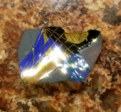 1980s Artistic Geometric Brooch/ Pin Gold, Blue, Vibrant Colors on clay medium