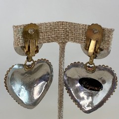 Vintage Heart Earrings Mixed Metal Gold Silver Tone Clip On Statement Elegante