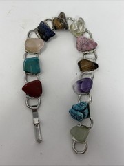 Vintage Link Semi Precious Gem Stone Polished Rocks Clasp Bracelet nuggets