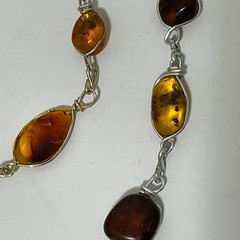 VtgGenuine Honey Cognac Amber Nugget Wire Wrapped Pendant Necklace Bracelet Set