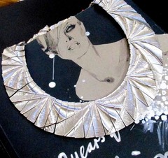 VTG RUNWAY UNSGND LES BERNARD EGYPTIAN SILVER TEXTURED COLLAR NECKLACE EXC