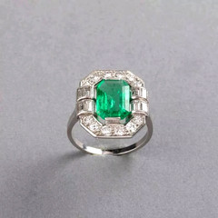 3.00Ct Art Deco Style Lab-Created Emerald Halo Gift Ring 925 Silver Engagement