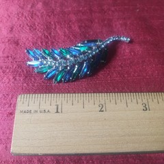 Green And Blue Rhinestone Brooch Vintage