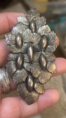 Vintage Antique Silver Tone Leaf Pattern C Clasp Closure Pin Brooch