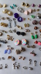 Lot 63 Pair Vintage Clip Screw Back Earrings Mixed Materials Tones Some Wear