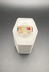 Vintage LS Louis Stern Gold Tone Ring Sz 9.75 Multicolor Rhinestones