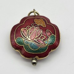Lovely vintage enamel butterfly lotus pendant double sided elegant