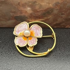 Creed 12K Gold Filled & Sterling Enamel Flower Brooch Mid Century Pearl Pin