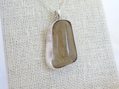 Artisan Sterling Silver 999 Modernist Natural Rutilated Quartz Pendant Necklace