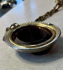 Vintage Victorian Revival Cameo 36” Necklace Pressed Glass Brown Lady
