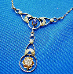 Original EARTH MINED DIAMOND SAPPHIRE Deco Pendant 14K GOLD Antique Necklaces