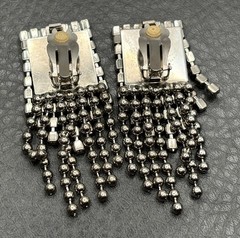Vintage Rhinestone Dangle Chandelier Earrings Ball Chain Tassel Silver Tone