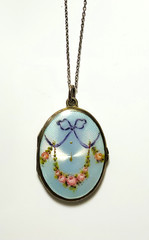 EXQUISITE Antique 935 Silver DOUBLE Sided ENAMEL GUILLOCHE Locket Necklace