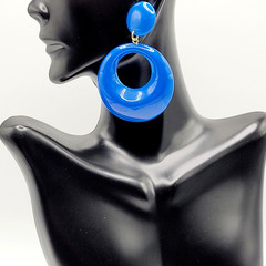 Vintage Blue Hoops Wide Bottom Retro Design Hoop Acrylic Pierced Style Earrings