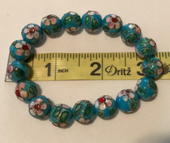 Cloisonne Stretch Bracelet Sky Blue Pink Floral Design Vintage