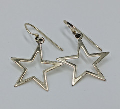 VTG 925 Star Dangle Earrings 1.5in Drop Sterling Silver 1.59g Celestial Estate