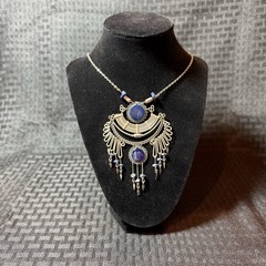 Vintage Hand Made Peruvian Alpaca Silver Chandelier Necklace w Blue Gemstones