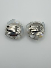 Vintage M.I.W. Germany Beaded Cluster Clip-On Earrings Opalescent Glass AB Beads