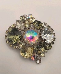 Vintage Rare Unsiged Hobe AB Faceted Inverted Glass W/Yellow, Grey, Clear Brooch