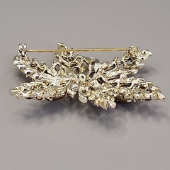Vintage Rhinestone Butterfly Brooch Clip On Earring Set Pink Purple Gold Tone