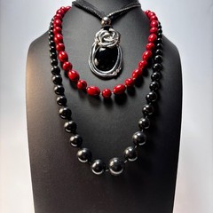 Necklace Lot Goth Witchy Black Red Vintage Acrylic Beads Metal Glass Pendant