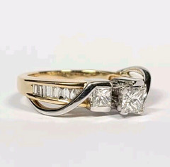 Princess and Baguette .60 Carat Diamond 14k Gold Engagement Ring Size 6
