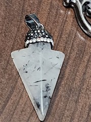 Vintage Rutilated Quartz Arrow, Gunmetal & White Crystal accents Pendant
